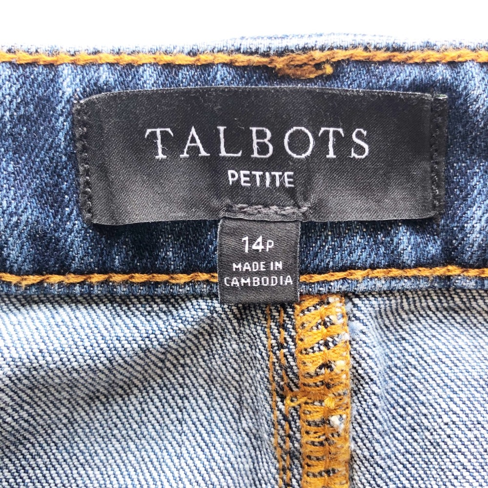 Talbots Skirt Womens 14 Petite Dark Wash Denim Mini Patch Pocket - Picture 4 of 7